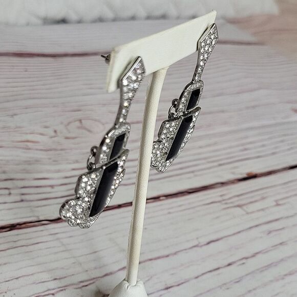 Vintage Art Deco Style Rhinestone Hanging Earrings - Picture 3 of 5